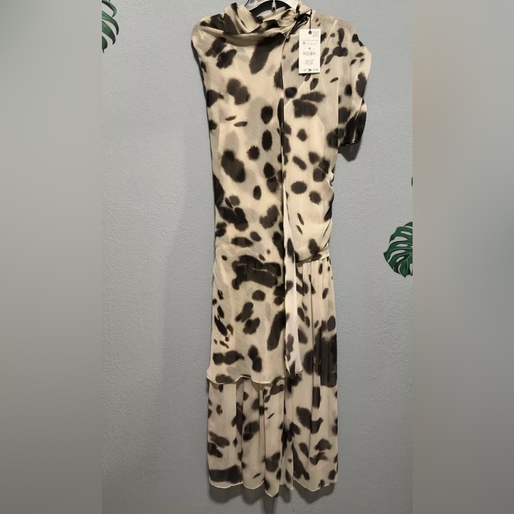 ZARA FW24 ANIMAL PRINT VOLUMINOUS MIDI DRESS ZW COLLECTION - Picture 6 of 11